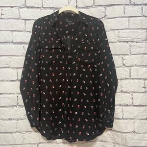 Ann Taylor Floral Black Camp Blouse Size Small